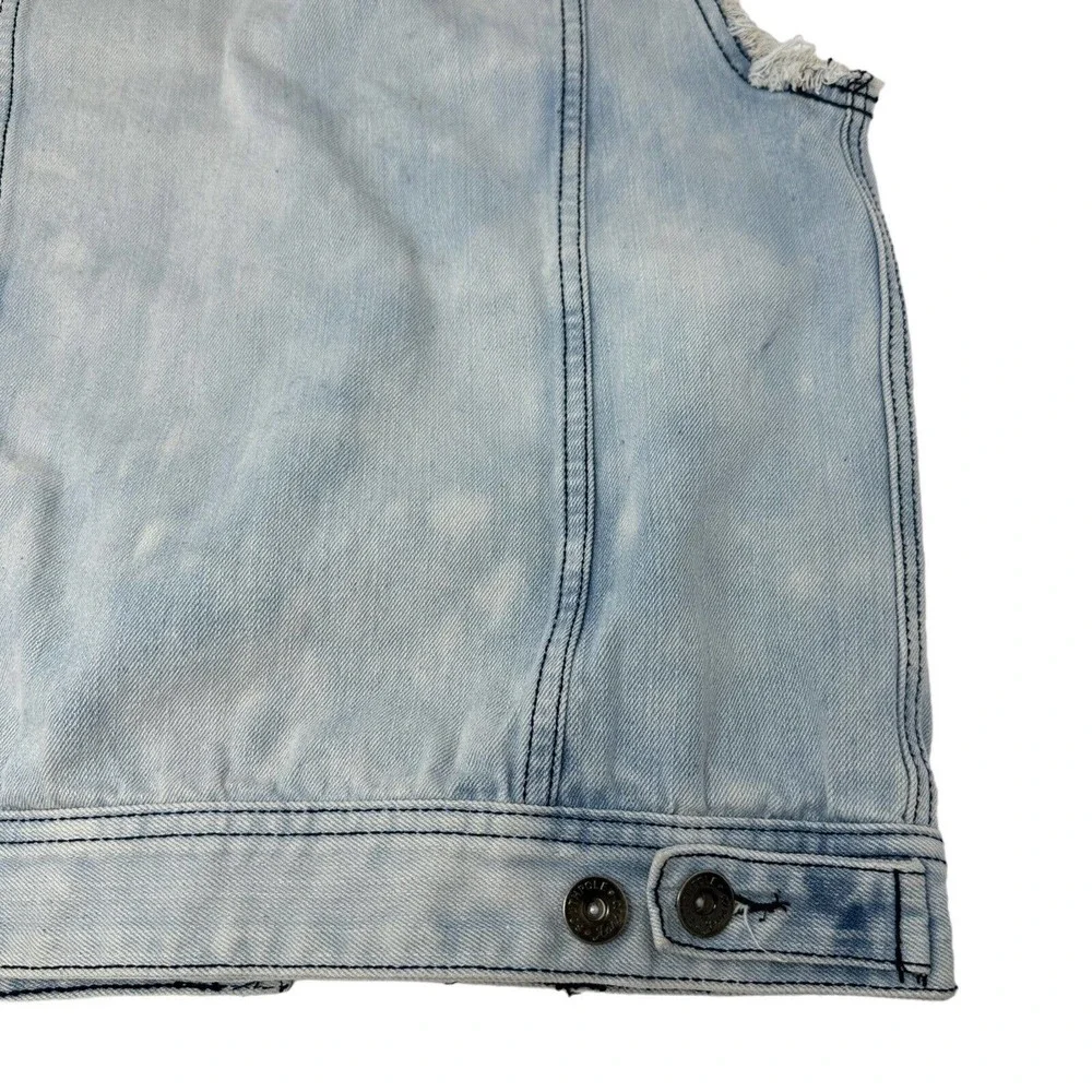 Southpole Mens Jean‎ Jacket Vest Denim American Flag Patch Distressed Blue Small